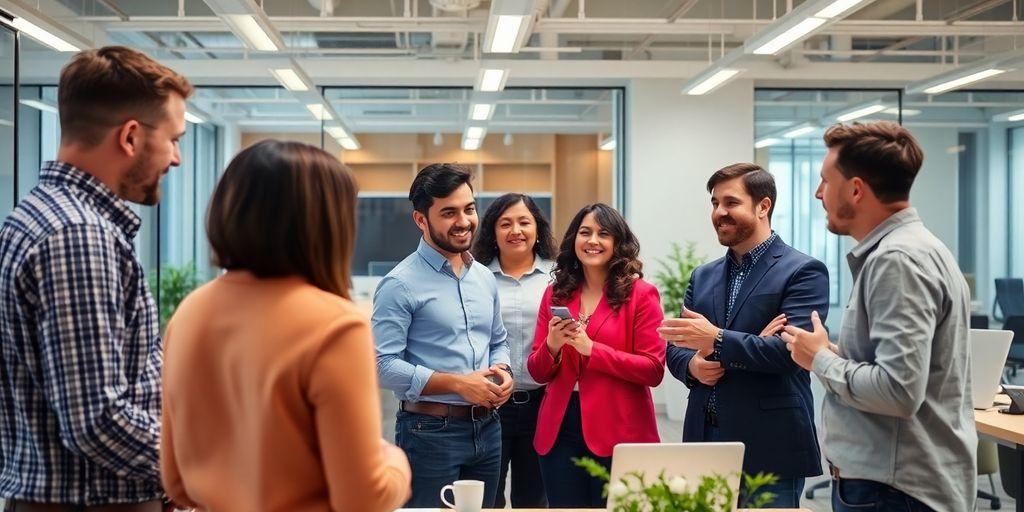 Team collaboration in a modern office setting.