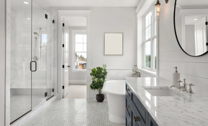 Luxurious modern bathroom designed by Danish Jafri Bath, featuring bespoke fixtures, elegant lighting, and timeless craftsmanship.